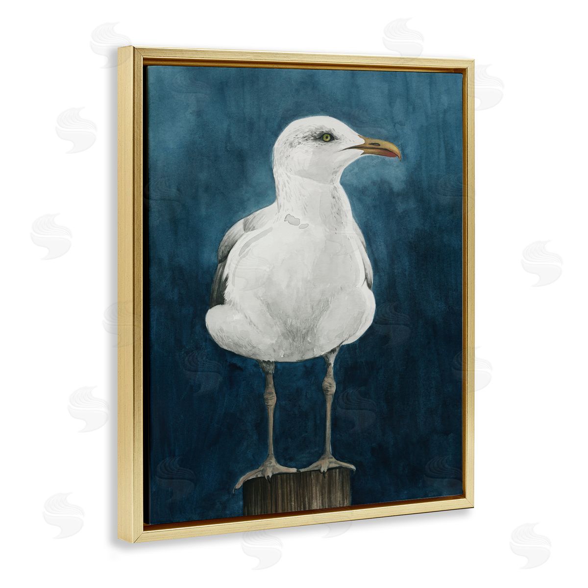 Grace Popp Seagull Perched over Blue Gold Floating Frame Canvas Wall Art Print