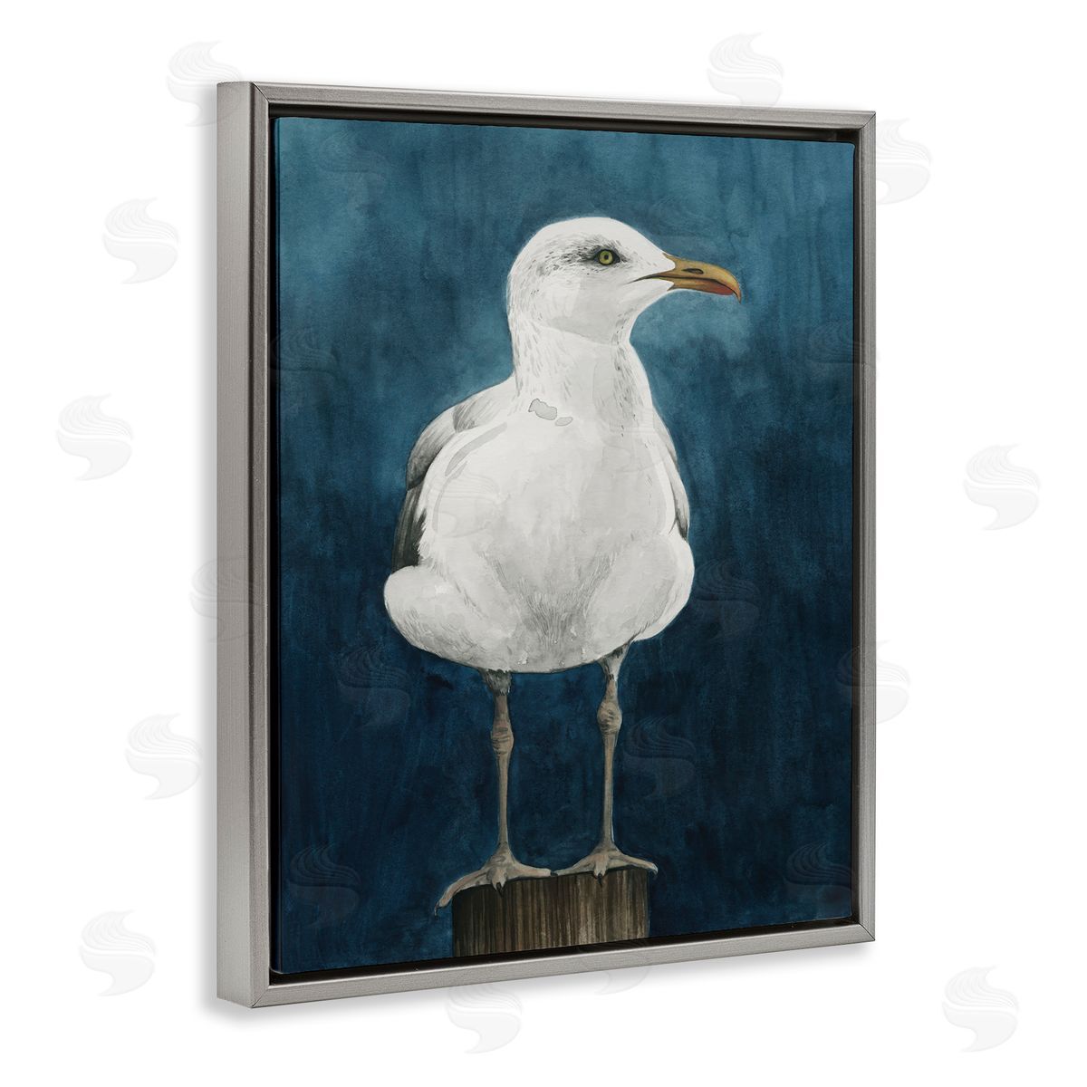 Grace Popp Seagull Perched over Blue Gray Floating Frame Canvas Wall Art Print