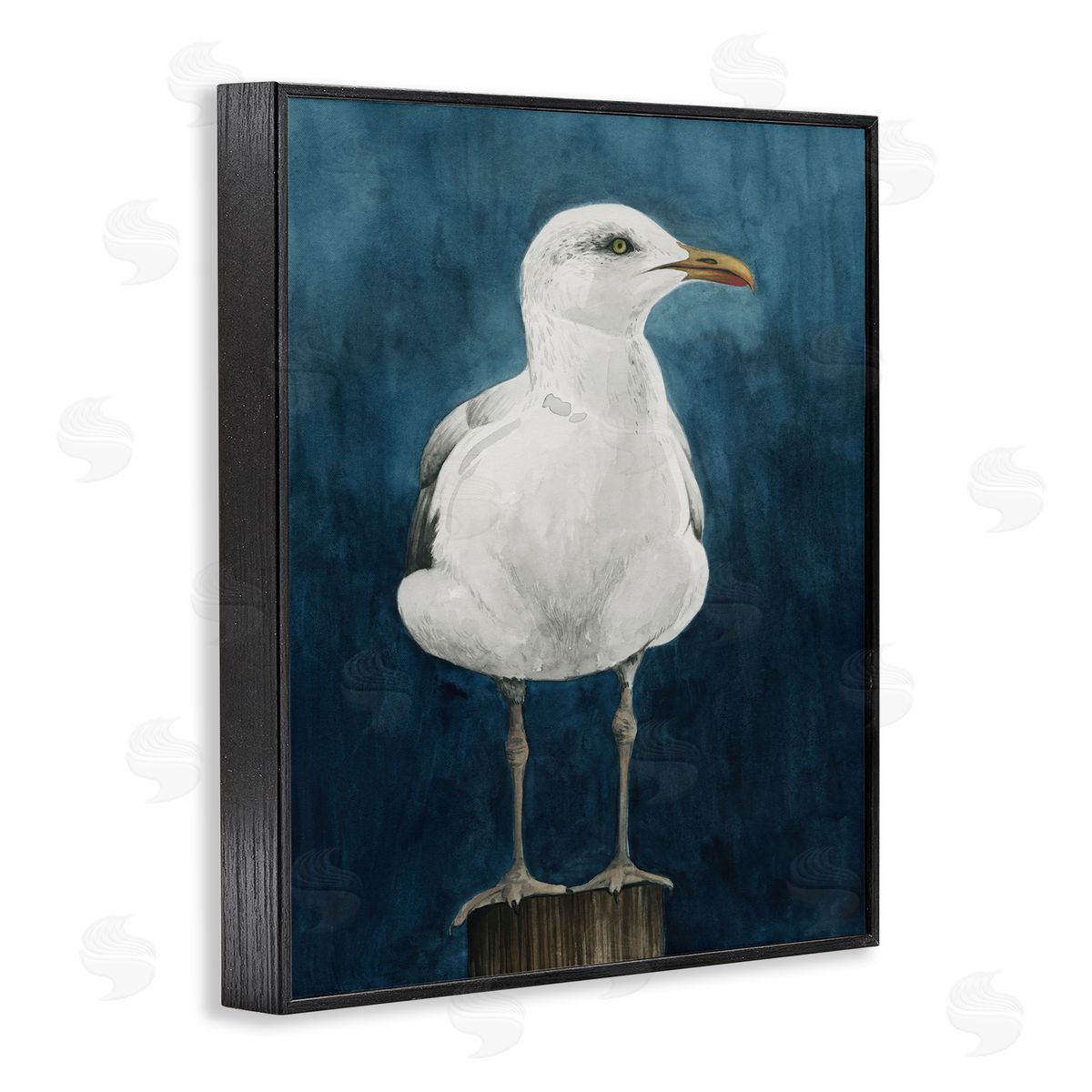 Grace Popp Seagull Perched over Blue Black Framed Giclee Wall Art Print
