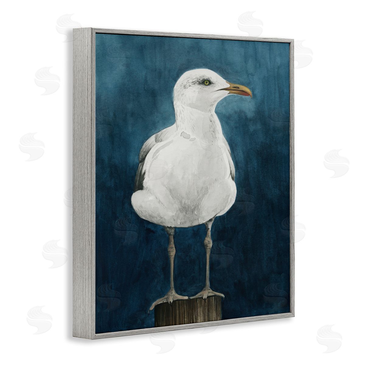 Grace Popp Seagull Perched over Blue Gray Framed Giclee Wall Art Print