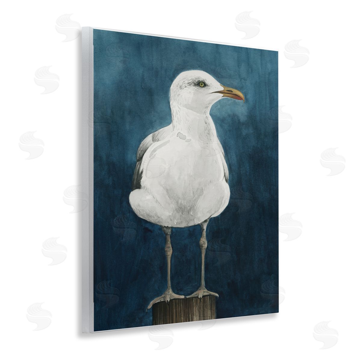 Grace Popp Seagull Perched over Blue Wooden Wall Plaque Art Print