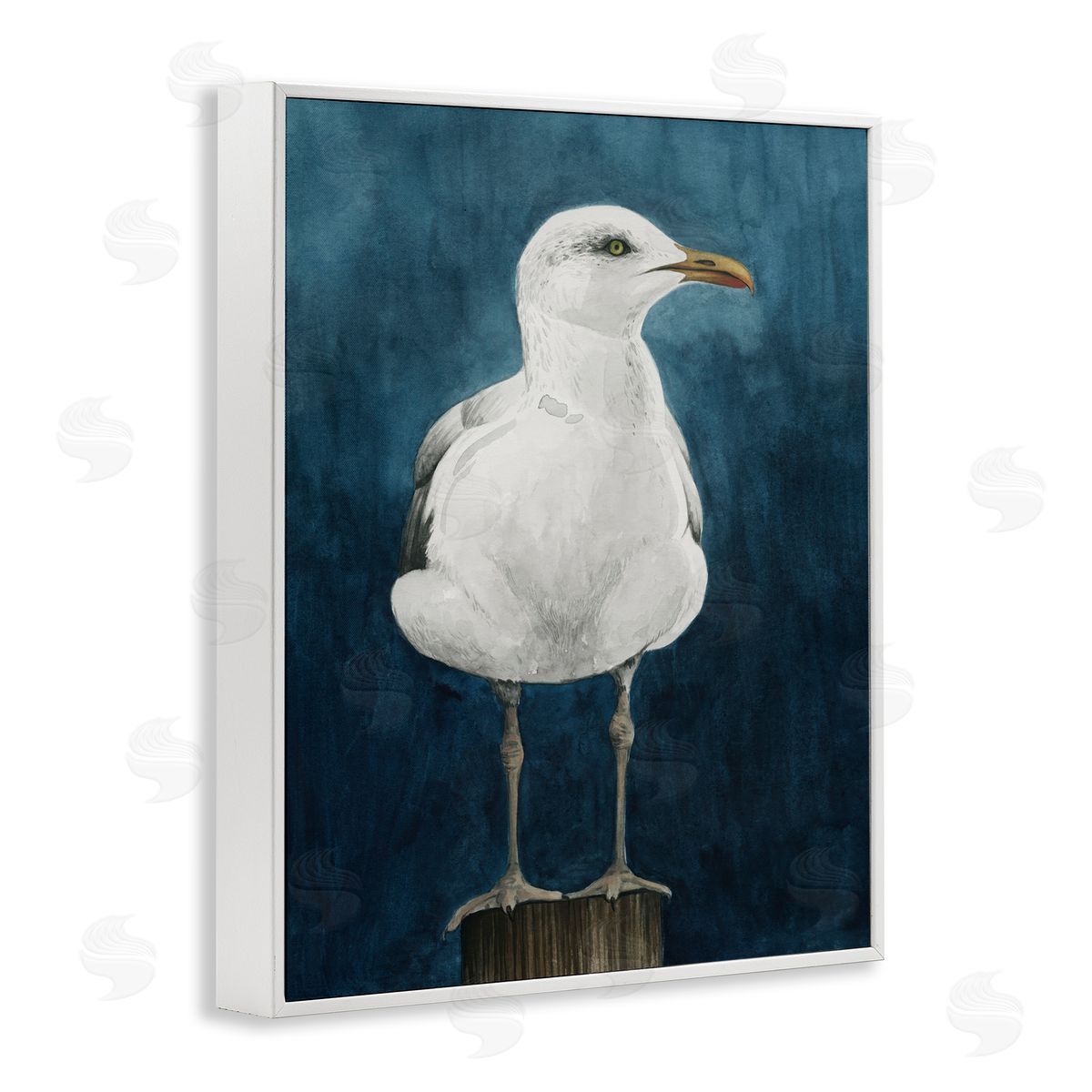 Grace Popp Seagull Perched over Blue White Framed Giclee Wall Art Print