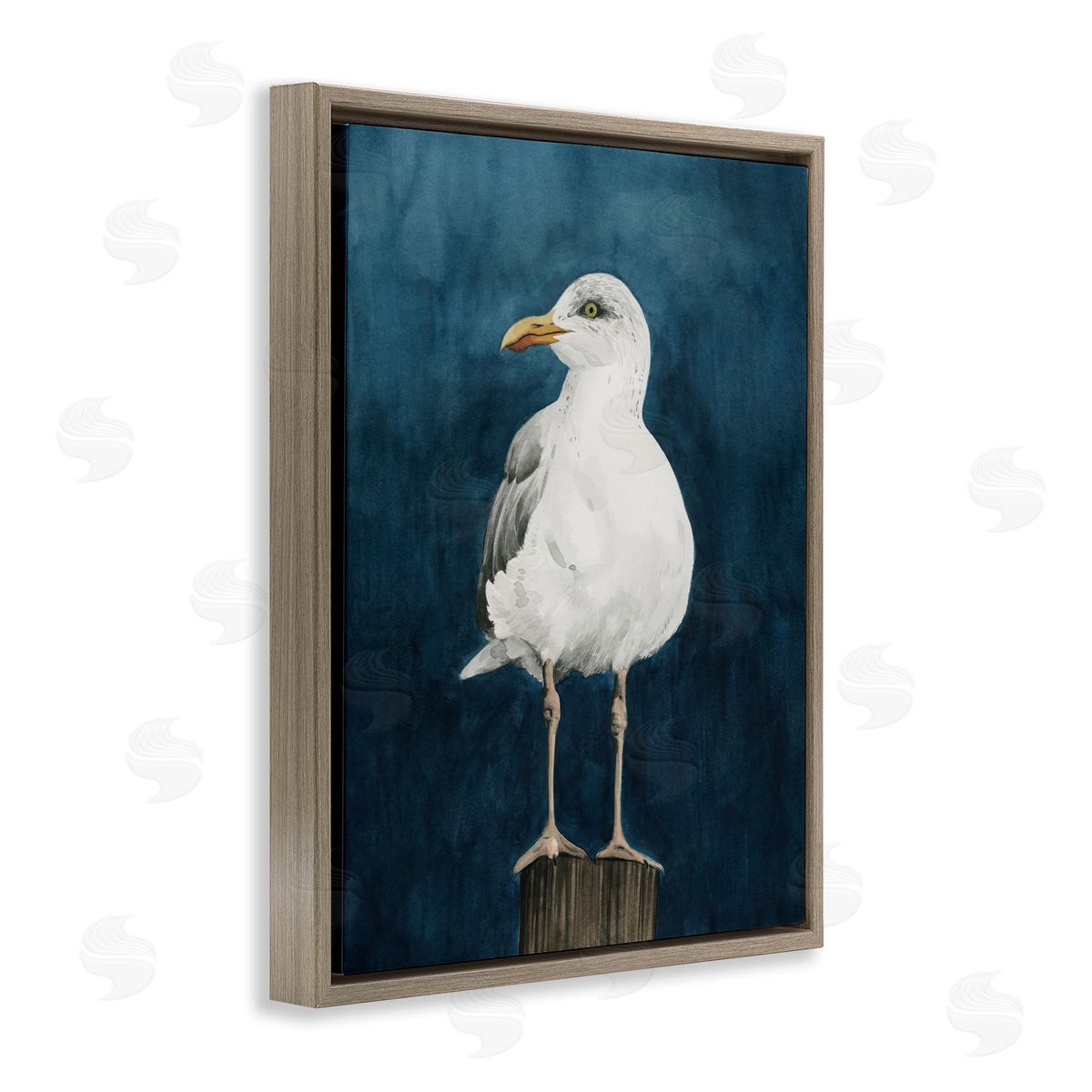 Grace Popp Perched Coastal Bird Brown Floating Frame Canvas Wall Art Print