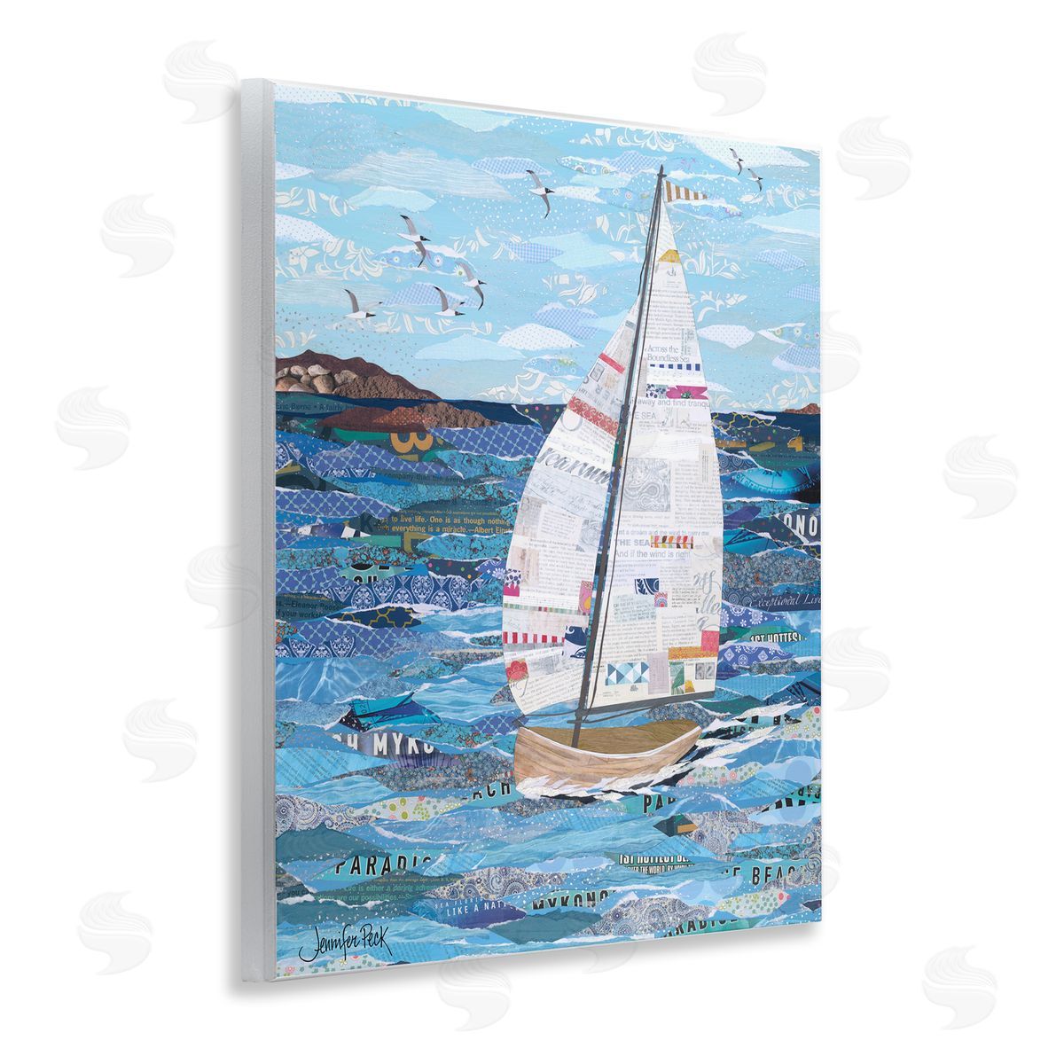 Collaged Sailboat Scene Wood Plaque Wall Art, Home Decor by Jennifer Peck