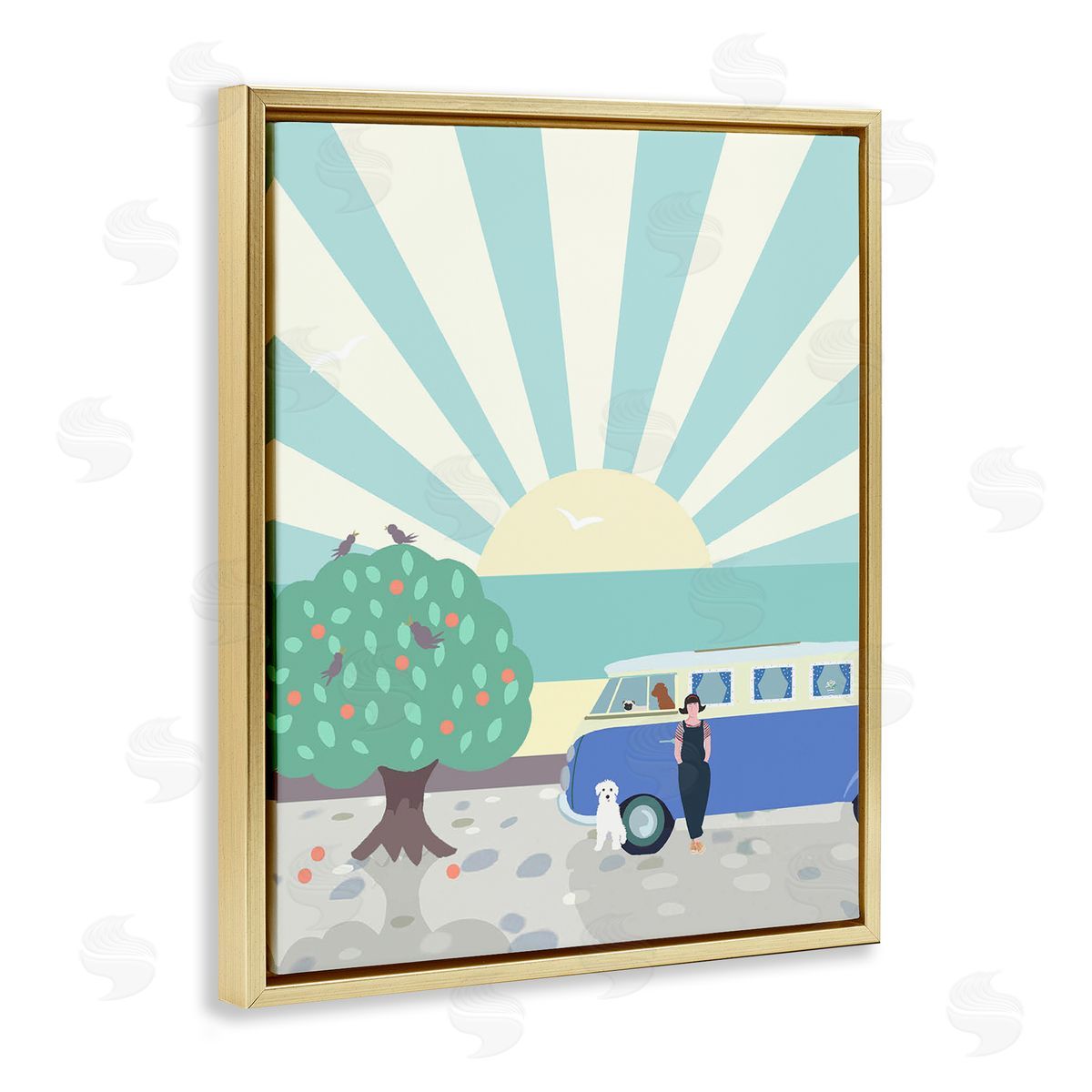 Betty Boynes Road Trip Stop Gold Floating Frame Canvas Wall Art Print