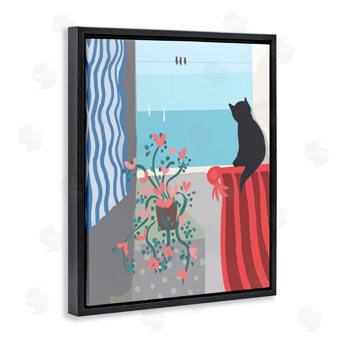 Betty Boynes Window Beach View Black Floating Frame Canvas Wall Art Print