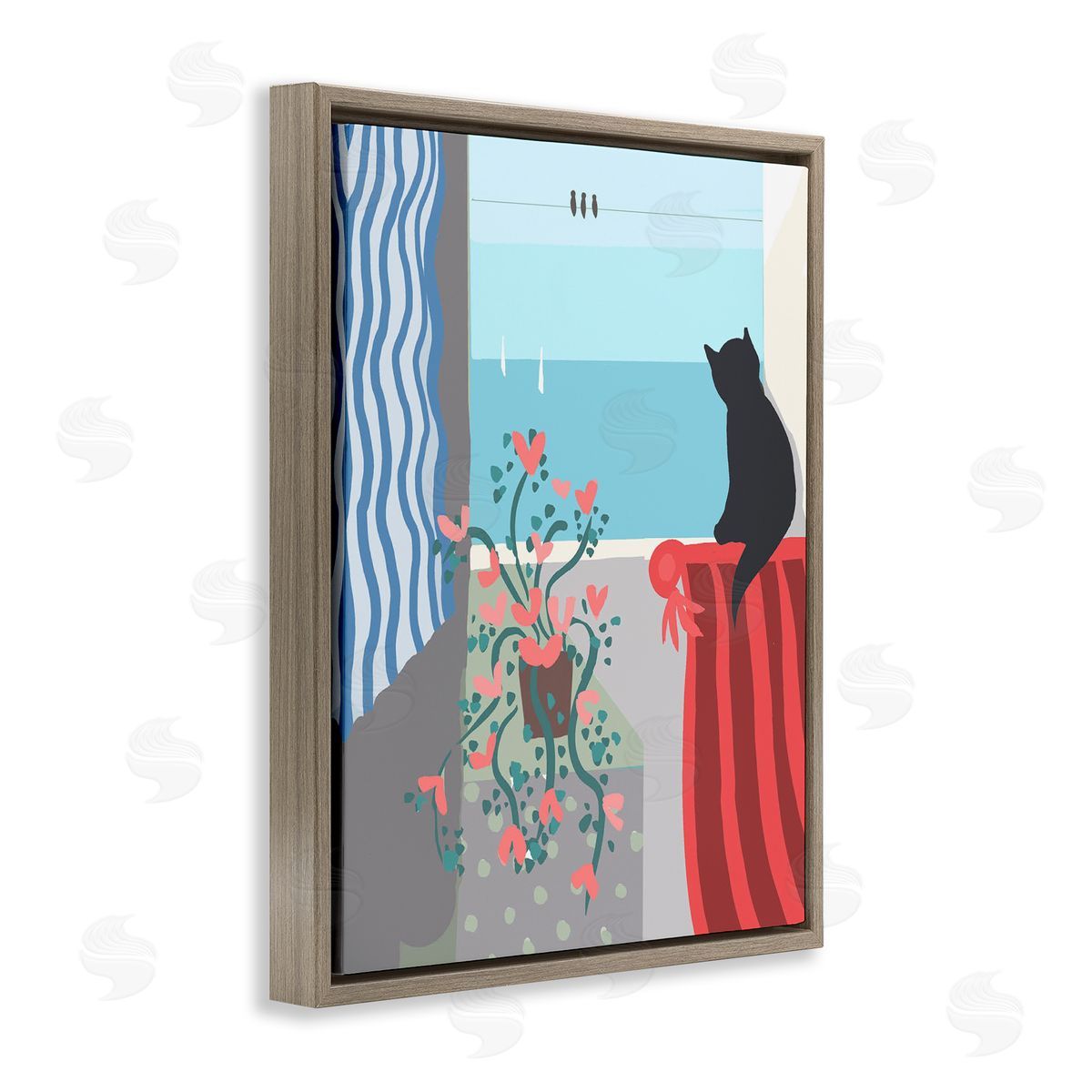 Betty Boynes Window Beach View Brown Floating Frame Canvas Wall Art Print