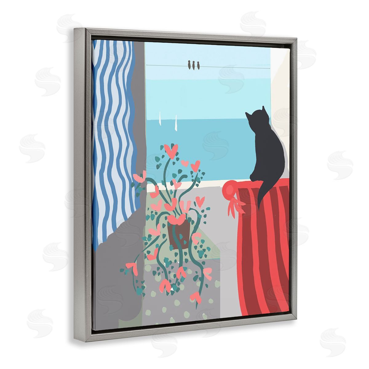 Betty Boynes Window Beach View Gray Floating Frame Canvas Wall Art Print