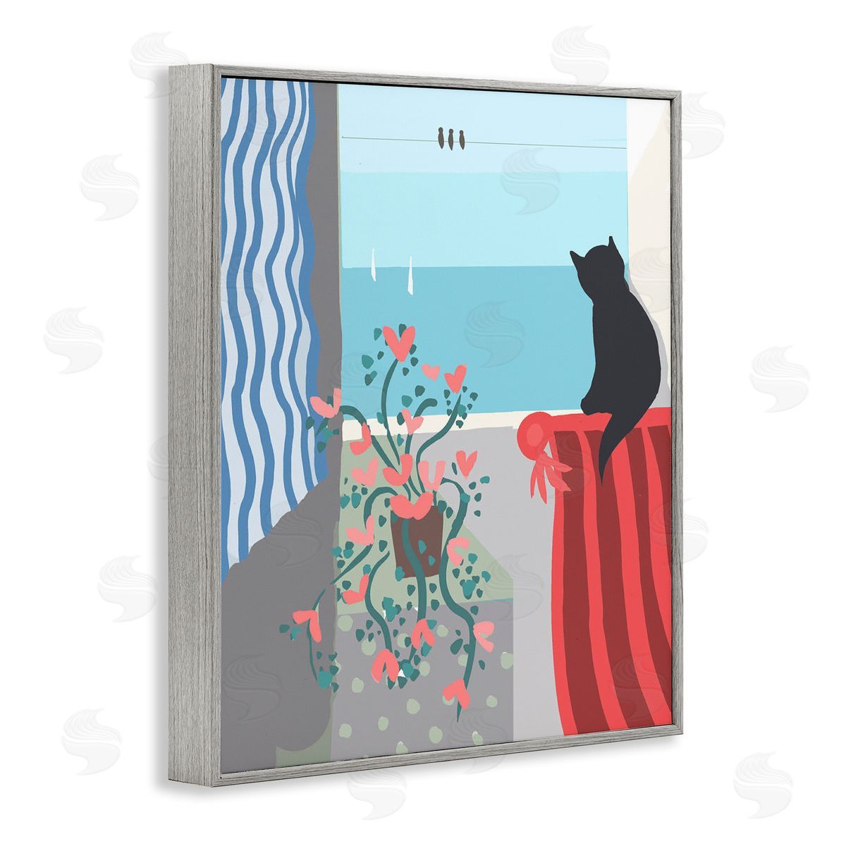Betty Boynes Window Beach View Gray Framed Giclee Wall Art Print