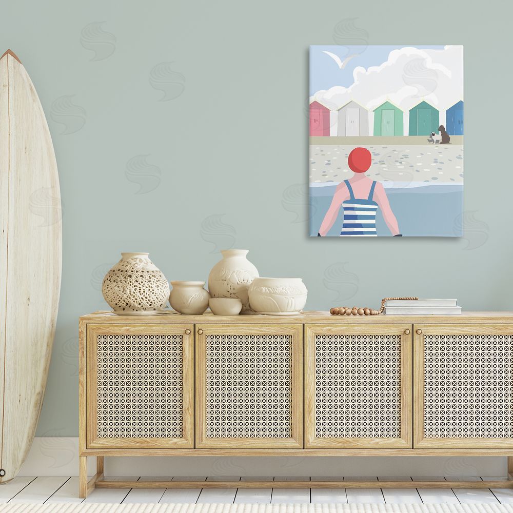 Betty Boynes Beach Huts View Canvas Wall Art Print in Room