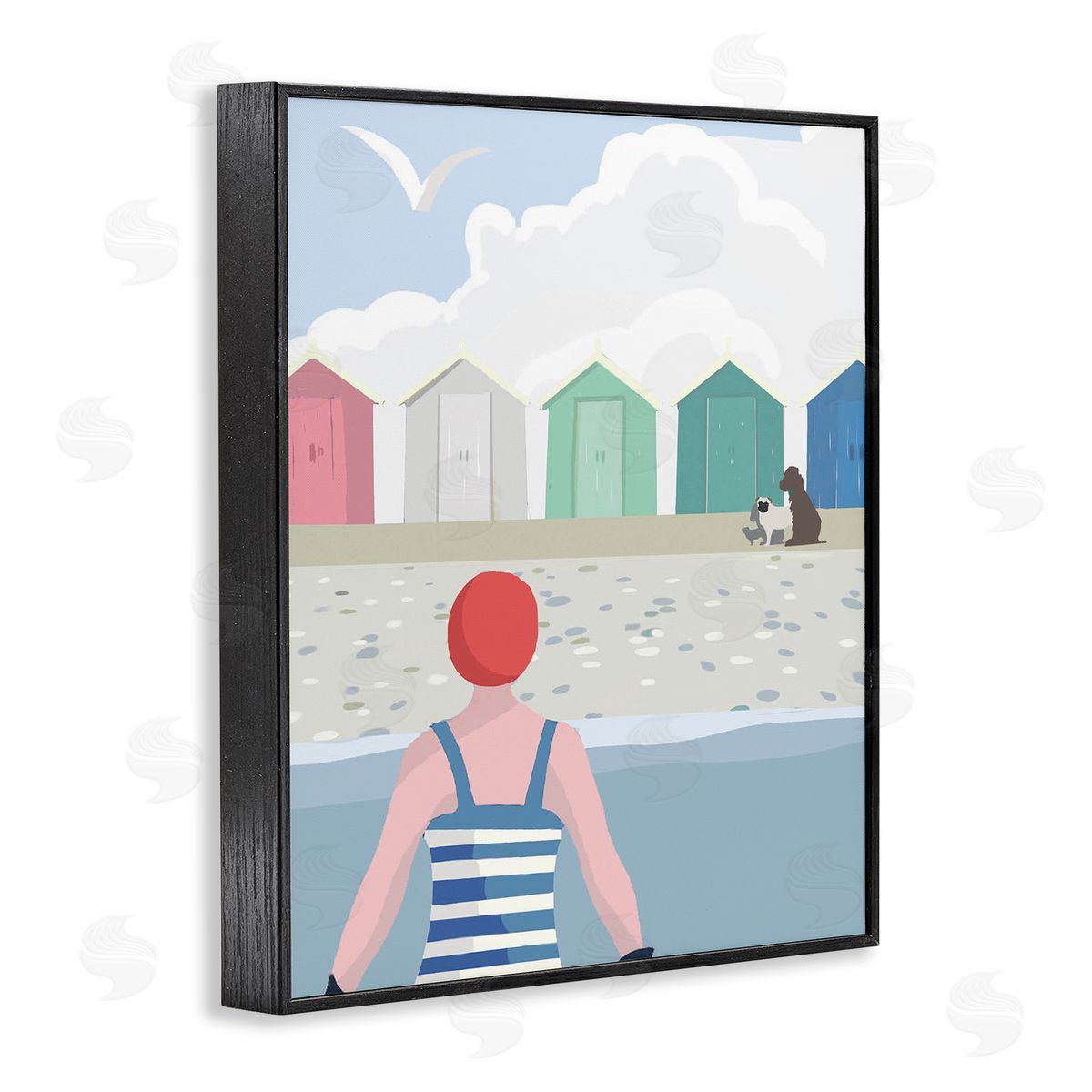 Betty Boynes Beach Huts View Black Framed Giclee Wall Art Print