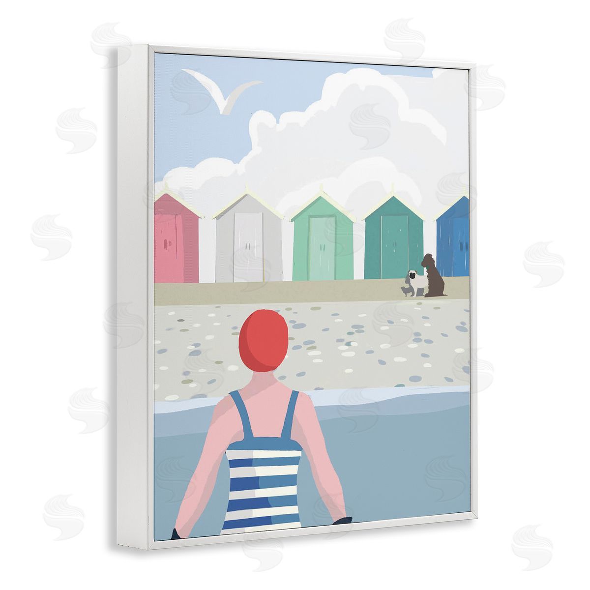 Betty Boynes Beach Huts View White Framed Giclee Wall Art Print