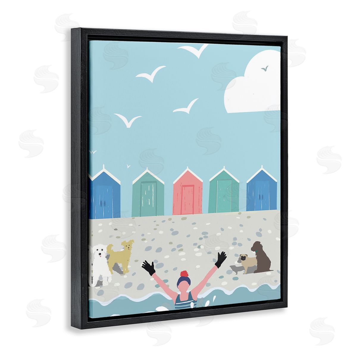 Betty Boynes Dog Friends on Beach Black Floating Frame Canvas Wall Art Print
