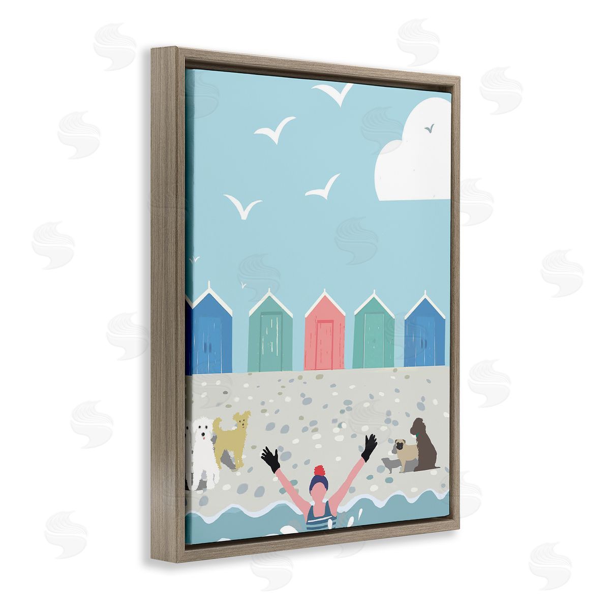 Betty Boynes Dog Friends on Beach Brown Floating Frame Canvas Wall Art Print