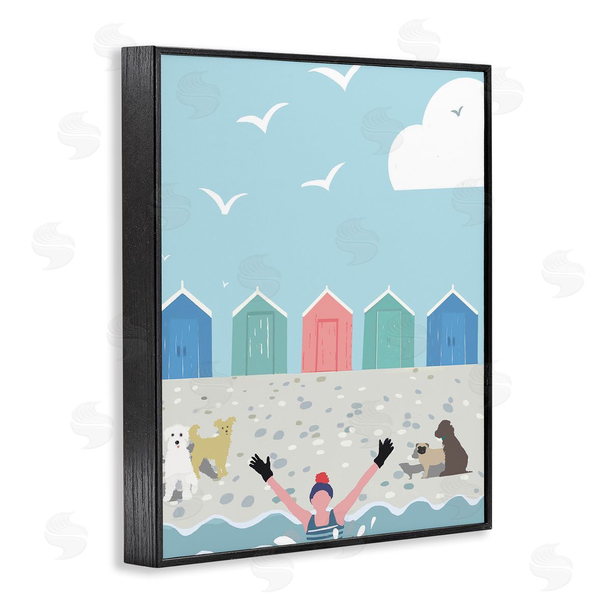 Betty Boynes Dog Friends on Beach Black Framed Giclee Wall Art Print