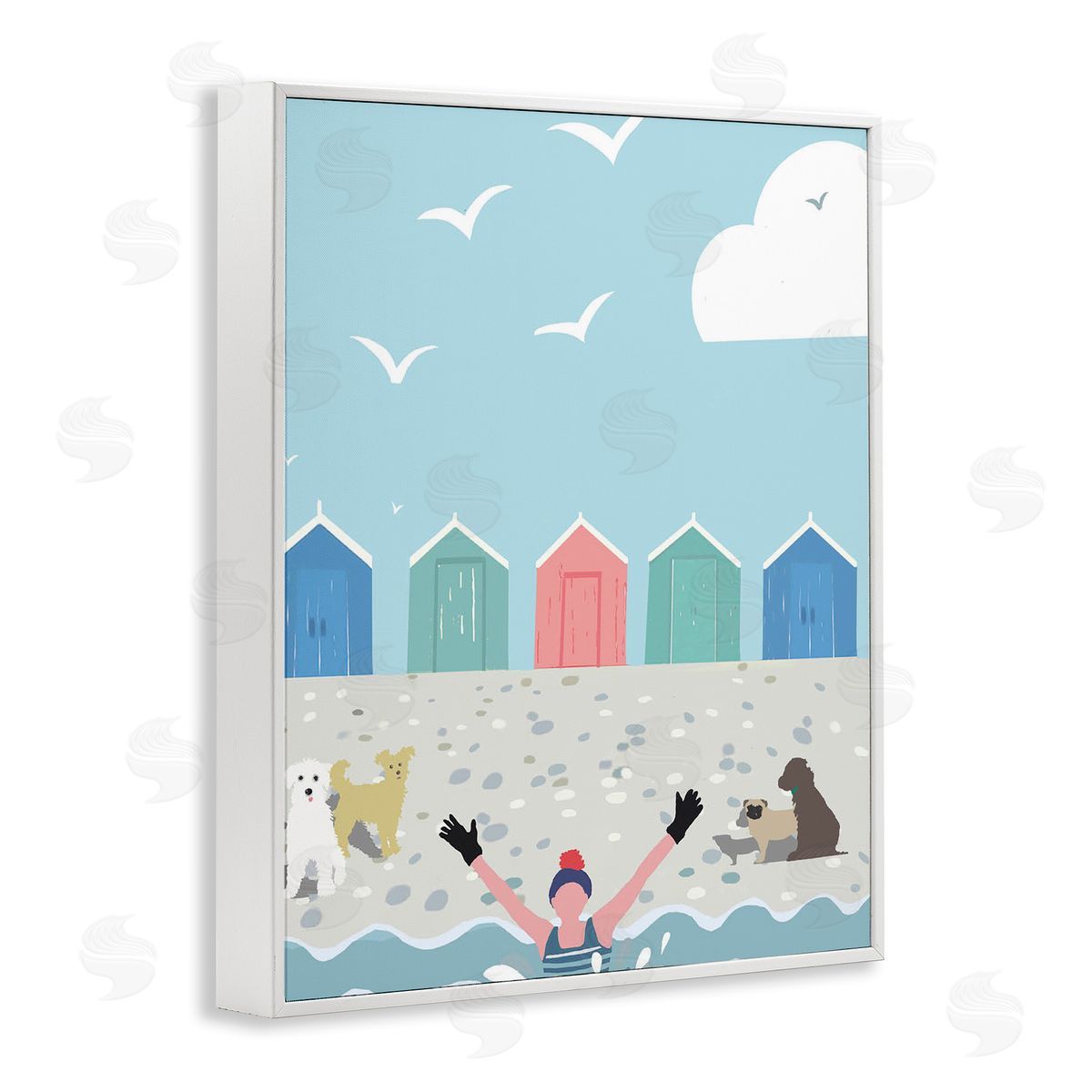 Betty Boynes Dog Friends on Beach White Framed Giclee Wall Art Print