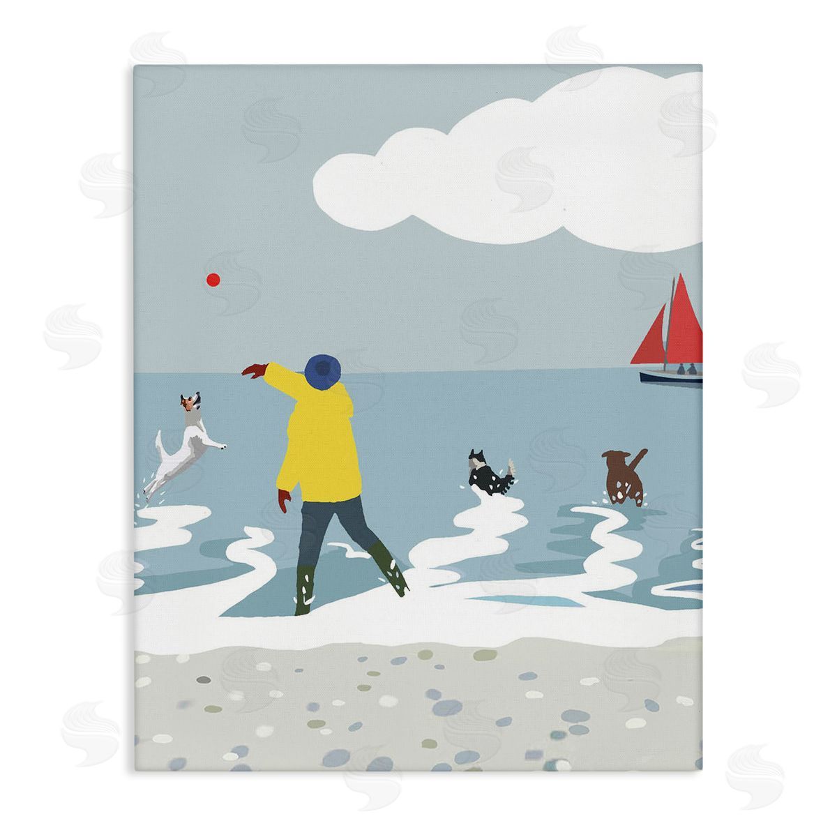 Betty Boynes Catching Ball on Beach Canvas Wall Art Print