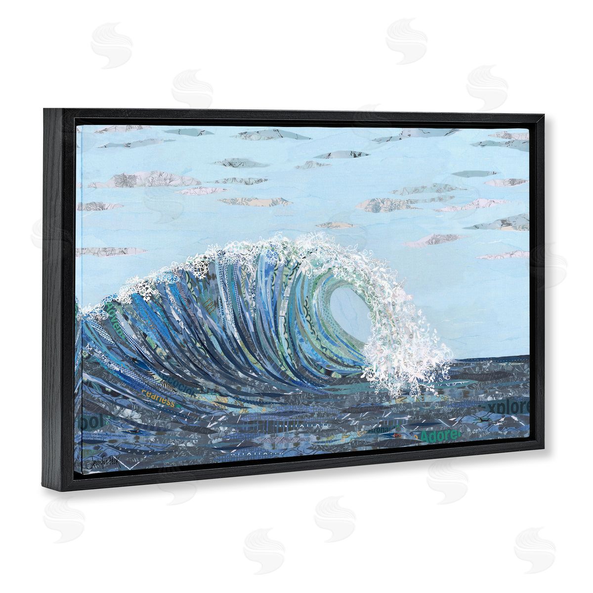 Big Kahuna Wave Black Floating Frame Canvas Wall Art, Home Decor by Jennifer Peck