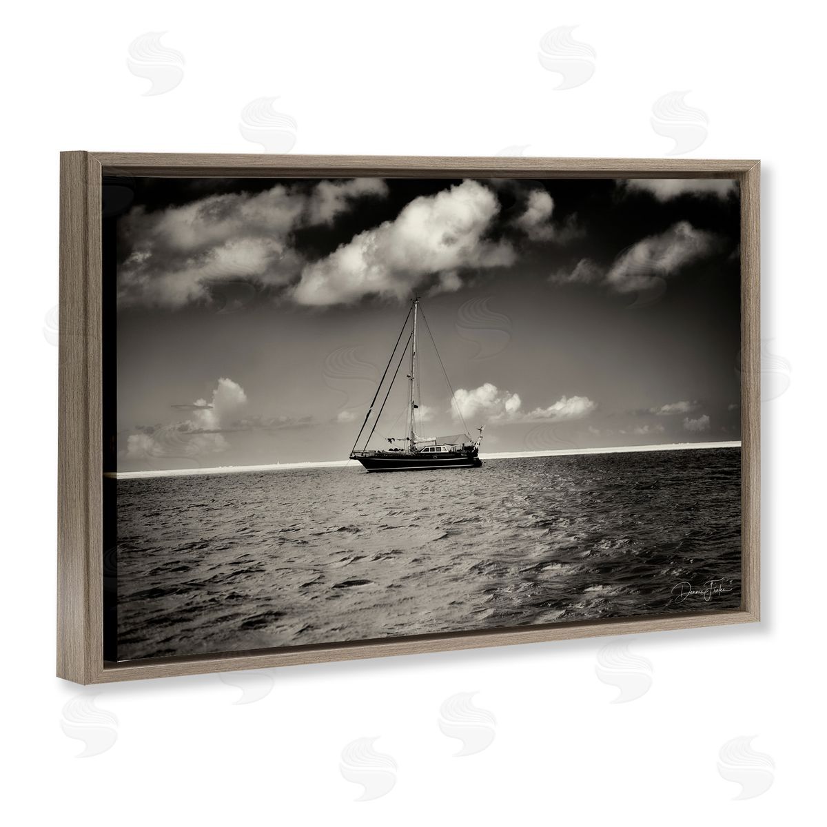 Clouds Over Big Ship Brown Floating Frame Canvas Wall Art, Home Decor by Dennis Frates