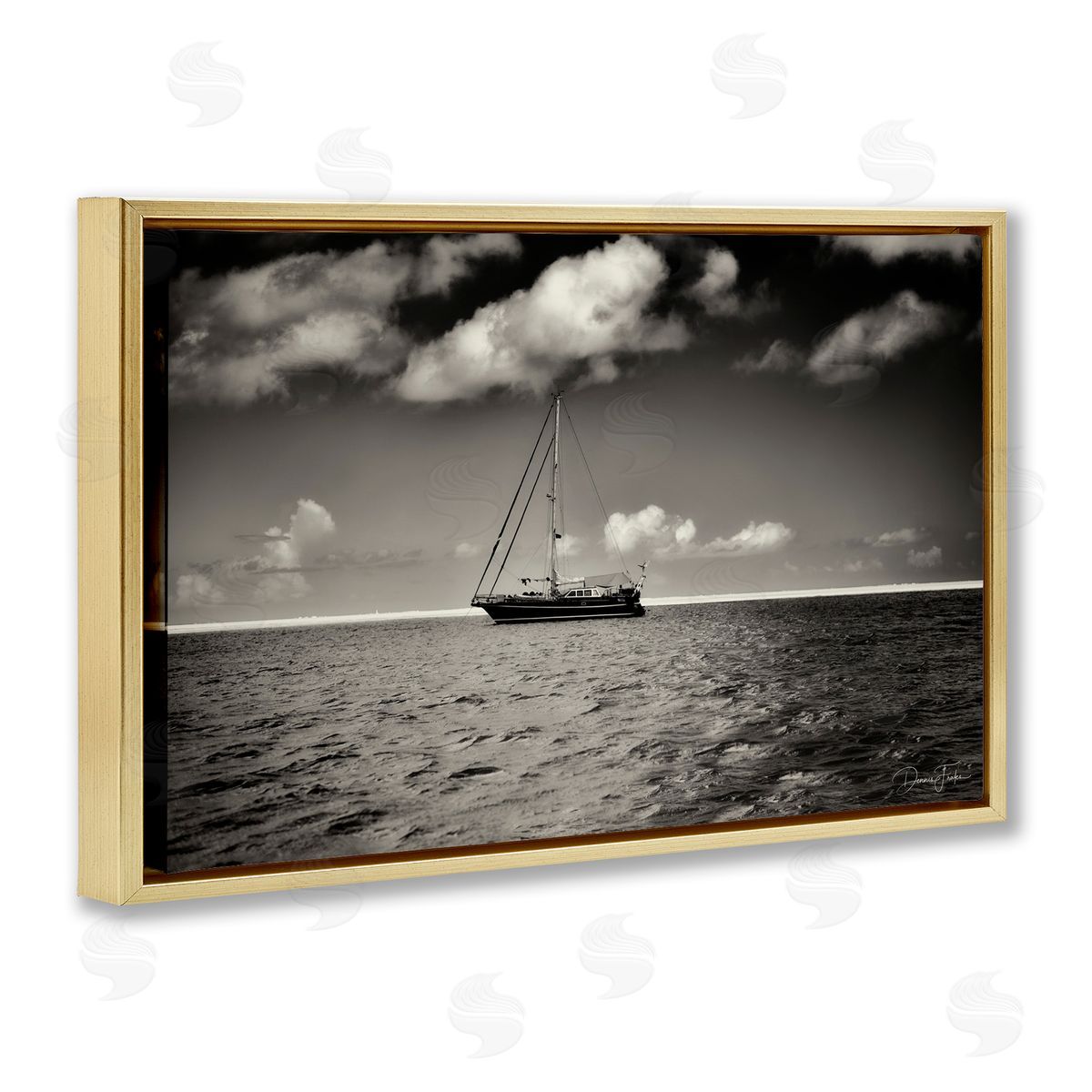 Clouds Over Big Ship Gold Floating Frame Canvas Wall Art, Home Decor by Dennis Frates