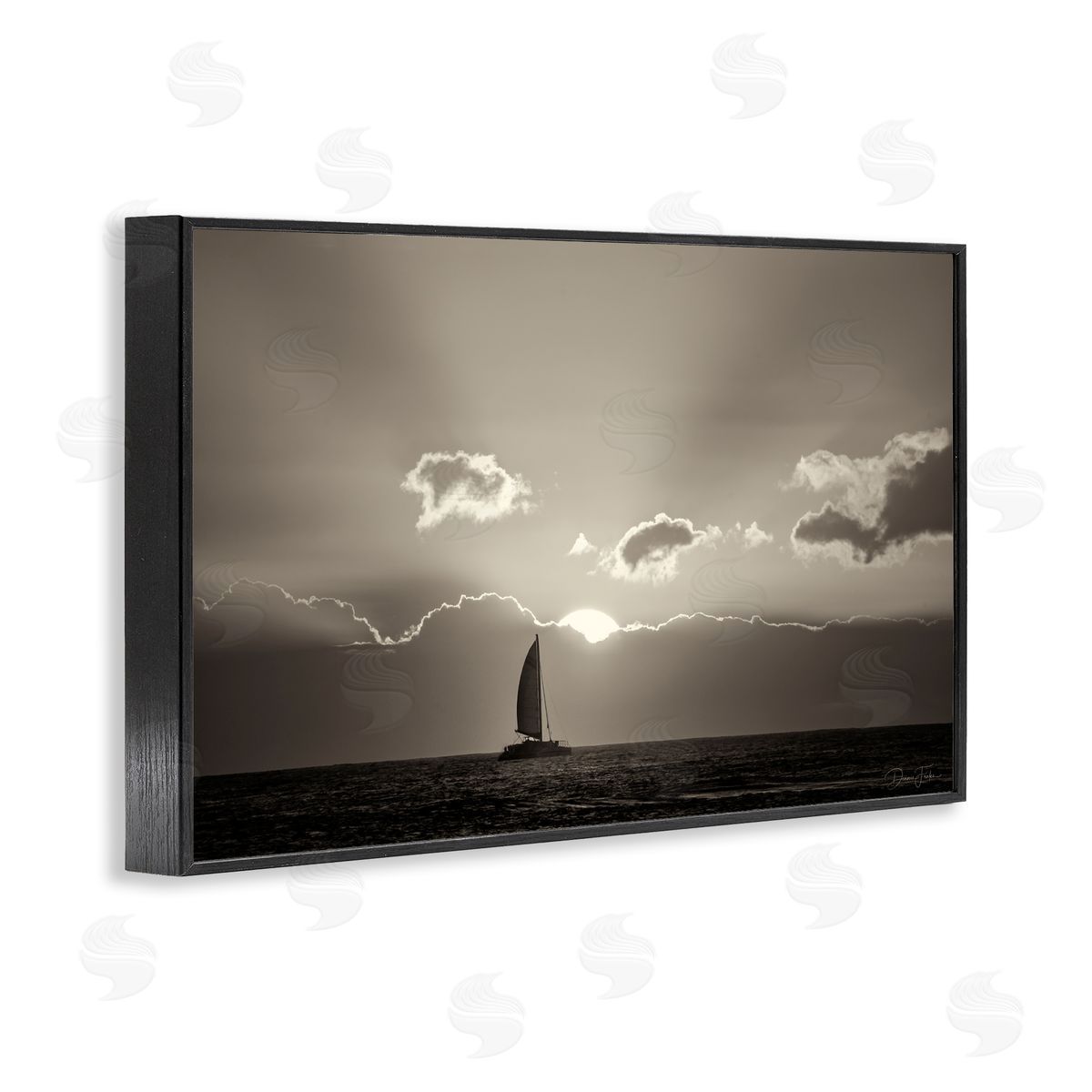 Dennis Frates Sun Peeking Over Boat Black Framed Giclee Wall Art Print