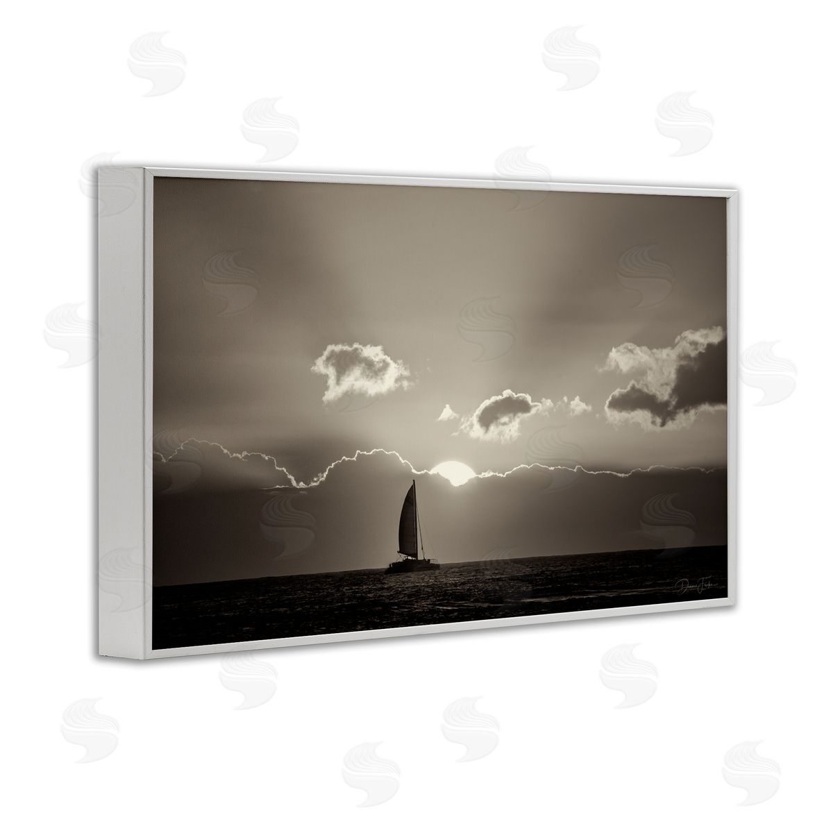 Dennis Frates Sun Peeking Over Boat White Framed Giclee Wall Art Print