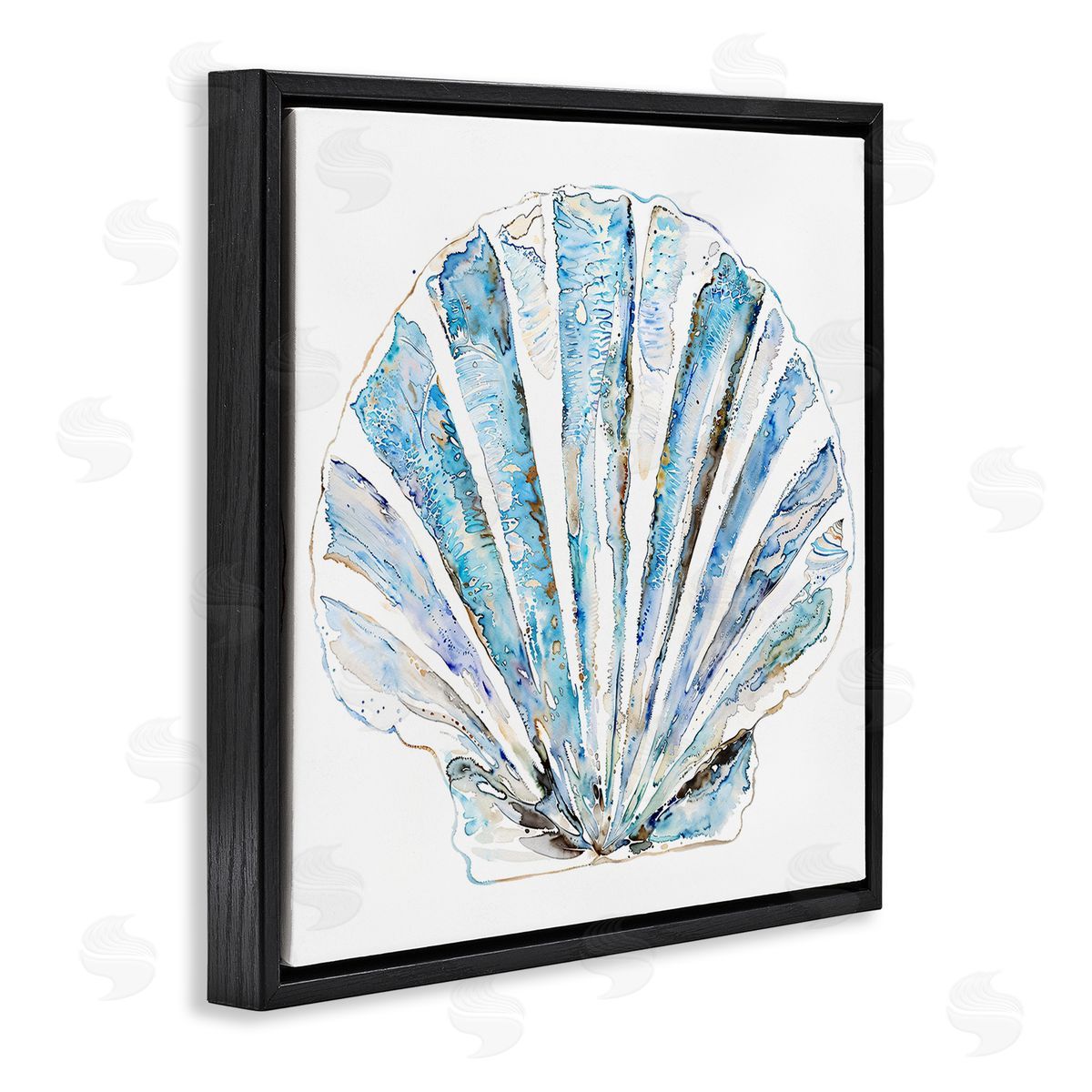 Blue Clam Shell Black Floating Frame Canvas Wall Art, Home Decor by Christine Zalewski