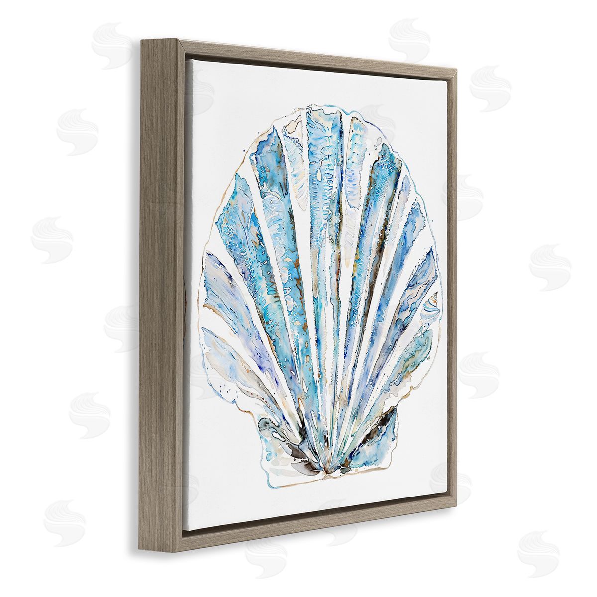 Blue Clam Shell Brown Floating Frame Canvas Wall Art, Home Decor by Christine Zalewski