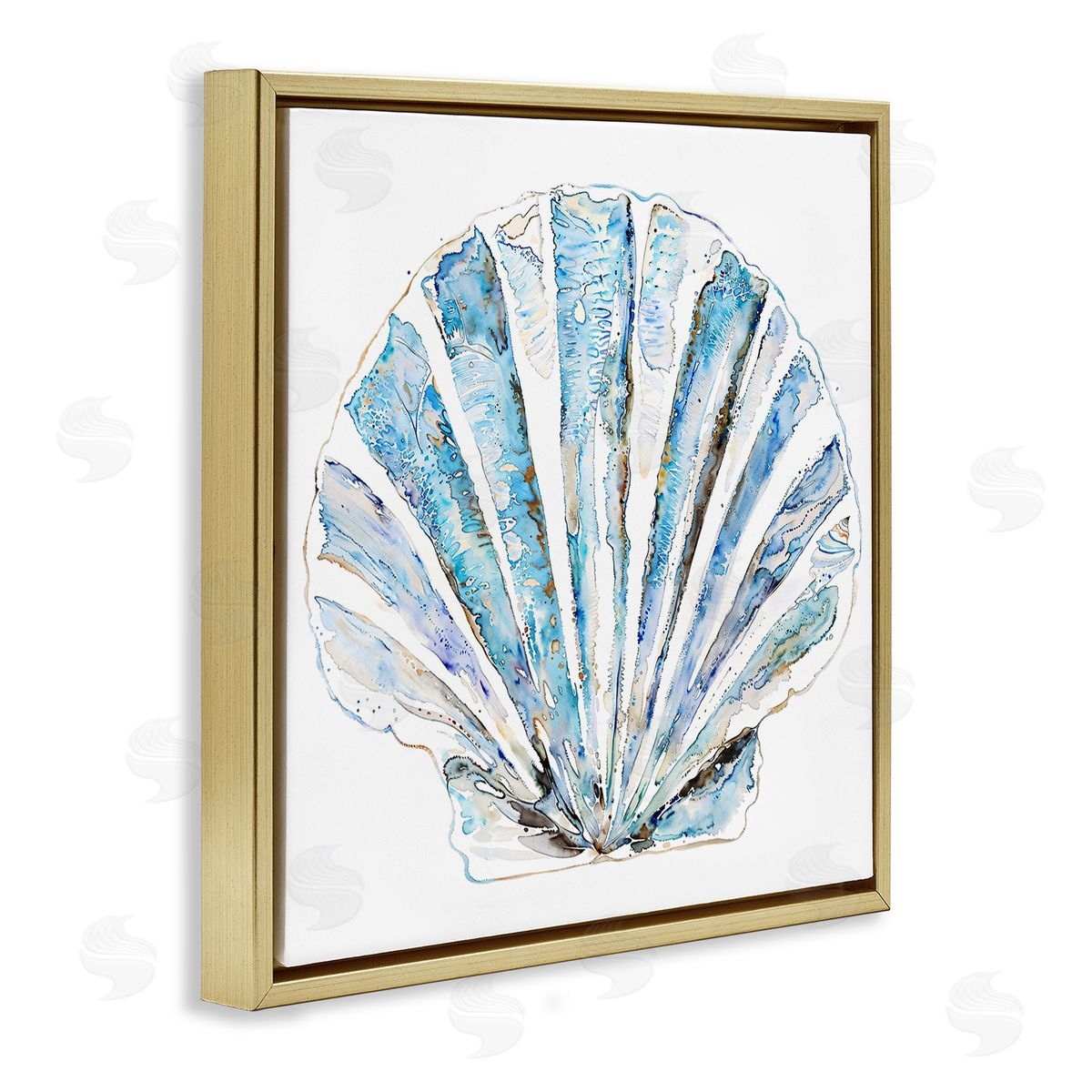 Blue Clam Shell Gold Floating Frame Canvas Wall Art, Home Decor by Christine Zalewski