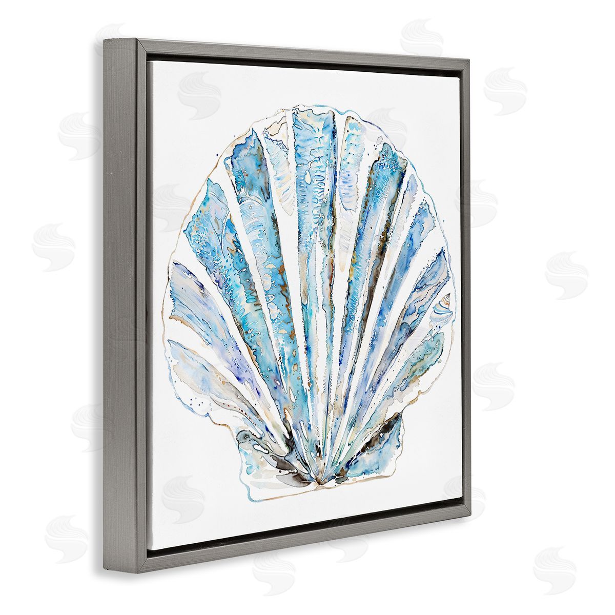 Blue Clam Shell Grey Floating Frame Canvas Wall Art, Home Decor by Christine Zalewski