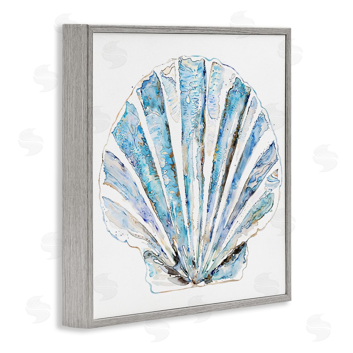 Blue Clam Shell Grey Frame Print Wall Art, Home Decor by Christine Zalewski