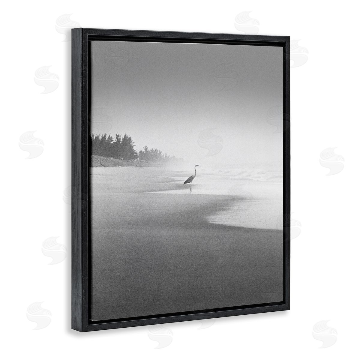 Heron on Beach Coast Black Floating Frame Canvas Wall Art, Home Decor by Chip Forelli