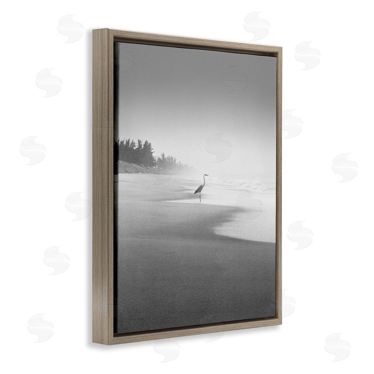 Heron on Beach Coast Brown Floating Frame Canvas Wall Art, Home Decor by Chip Forelli