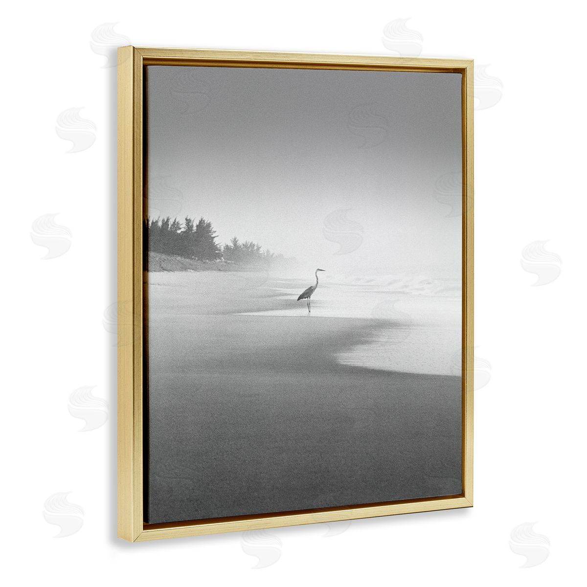 Heron on Beach Coast Gold Floating Frame Canvas Wall Art, Home Decor by Chip Forelli
