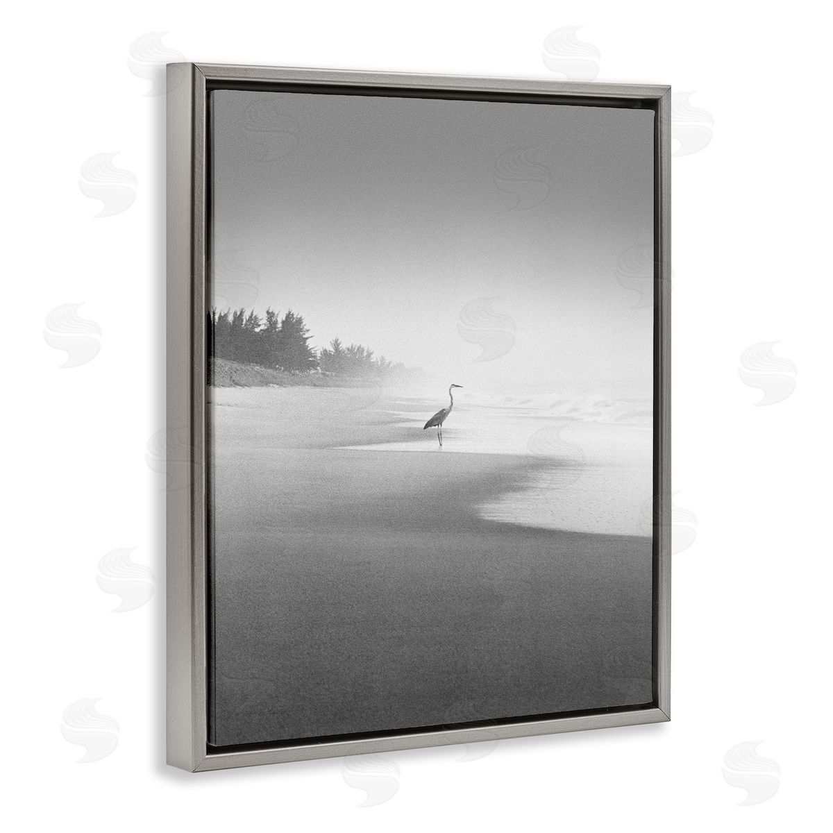 Heron on Beach Coast Grey Floating Frame Canvas Wall Art, Home Decor by Chip Forelli