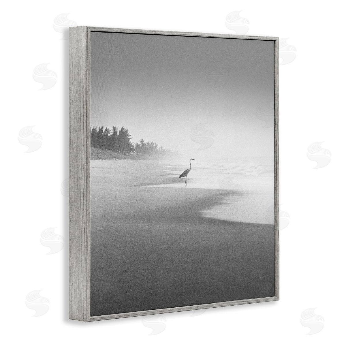 Heron on Beach Coast Grey Frame Print Wall Art, Home Decor by Chip Forelli