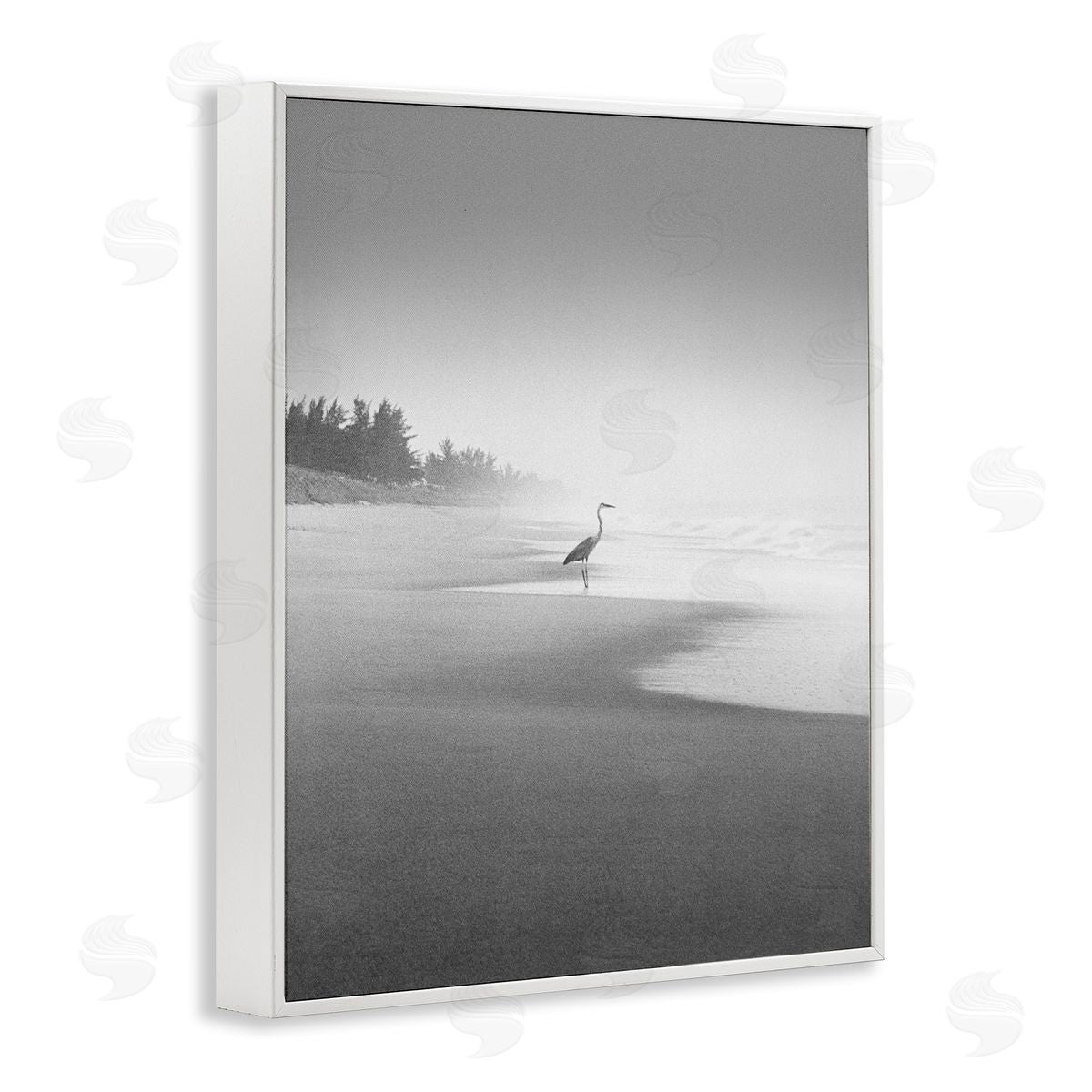Heron on Beach Coast White Frame Print Wall Art, Home Decor by Chip Forelli