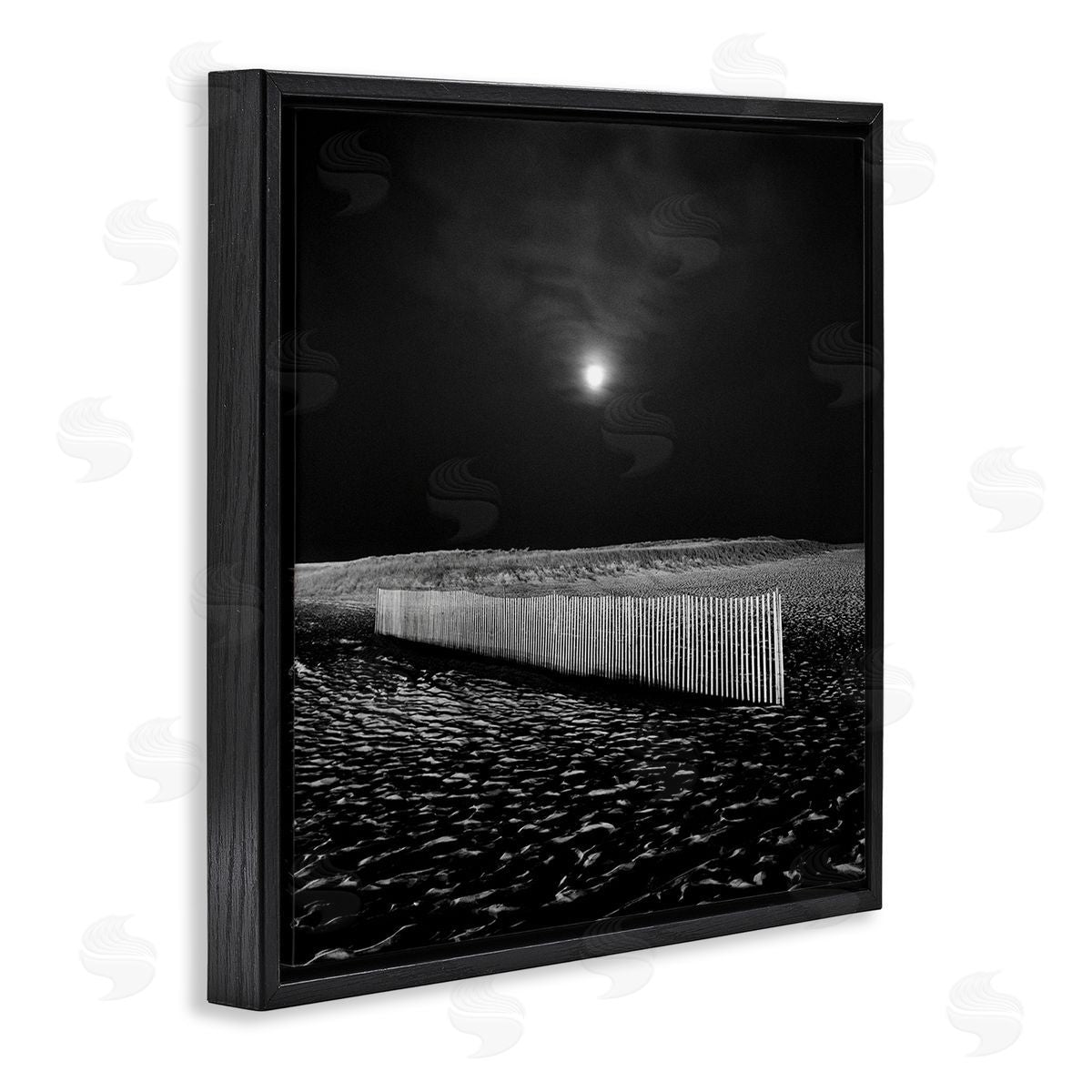 Beach Fence at Night Black Floating Frame Canvas Wall Art, Home Decor by Chip Forelli
