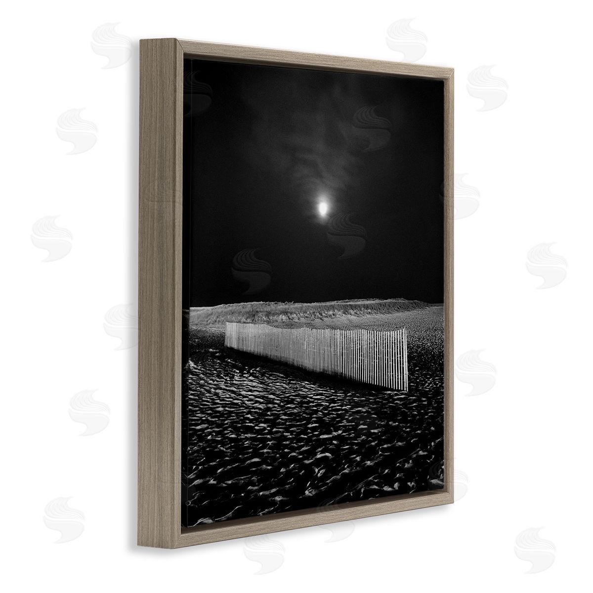 Beach Fence at Night Brown Floating Frame Canvas Wall Art, Home Decor by Chip Forelli