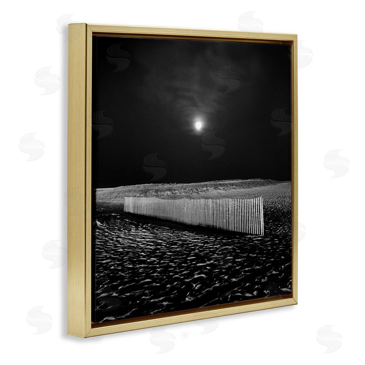 Beach Fence at Night Gold Floating Frame Canvas Wall Art, Home Decor by Chip Forelli