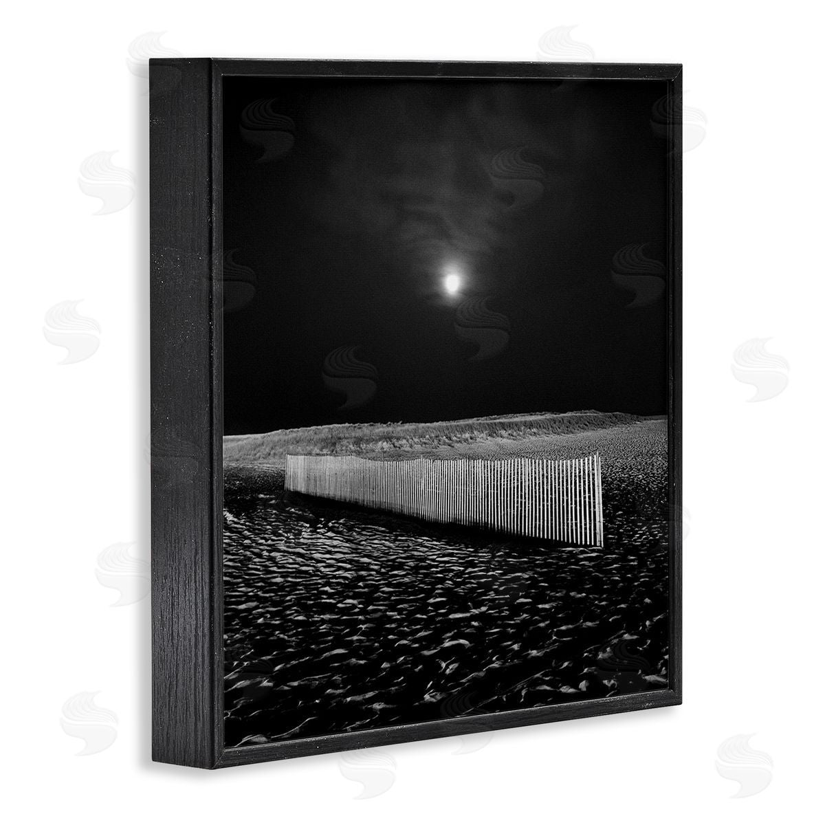 Beach Fence at Night Black Frame Print Wall Art, Home Decor by Chip Forelli