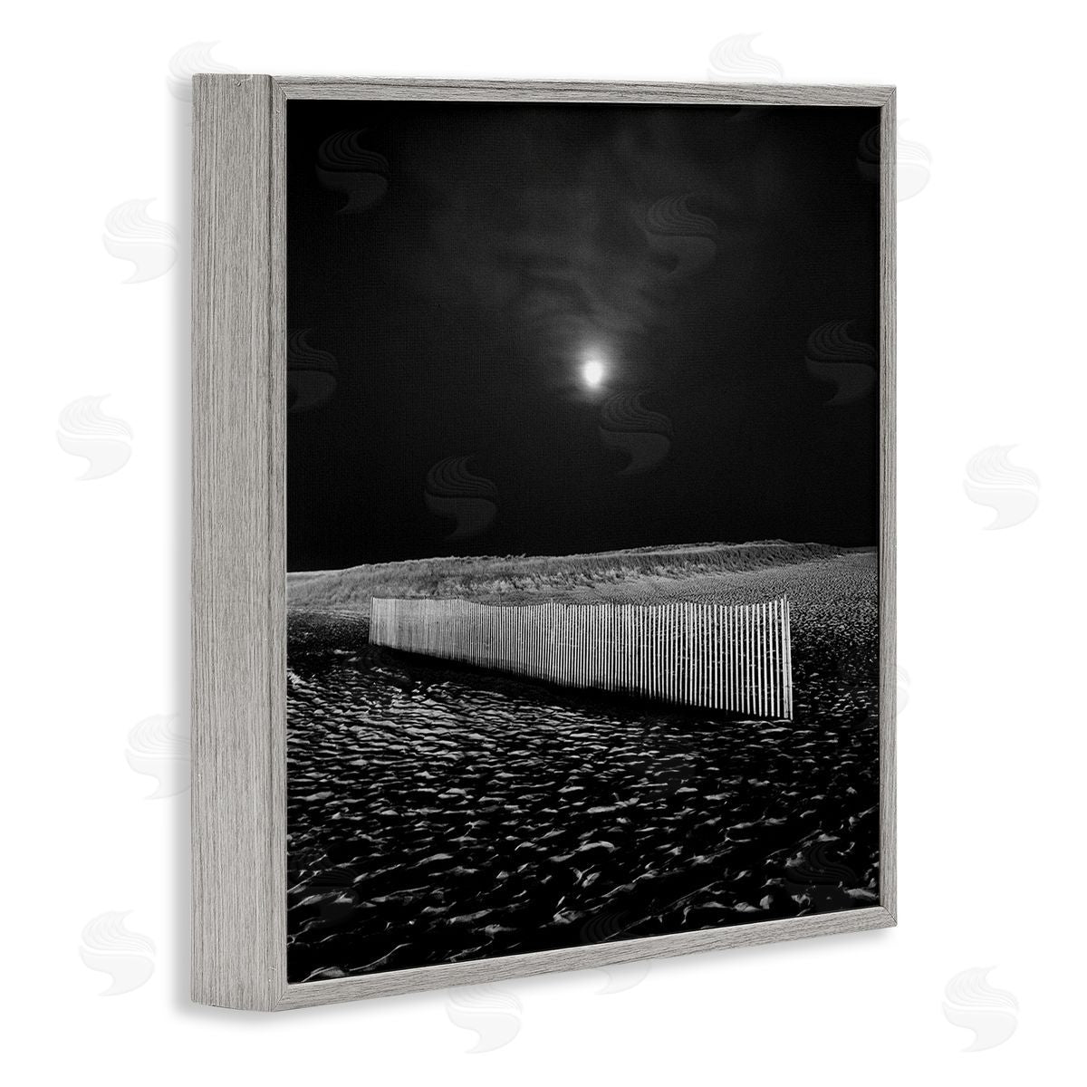 Beach Fence at Night Grey Frame Print Wall Art, Home Decor by Chip Forelli