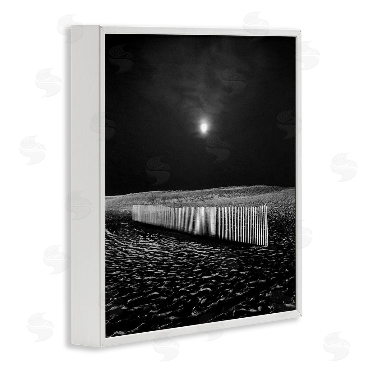 Beach Fence at Night White Frame Print Wall Art, Home Decor by Chip Forelli