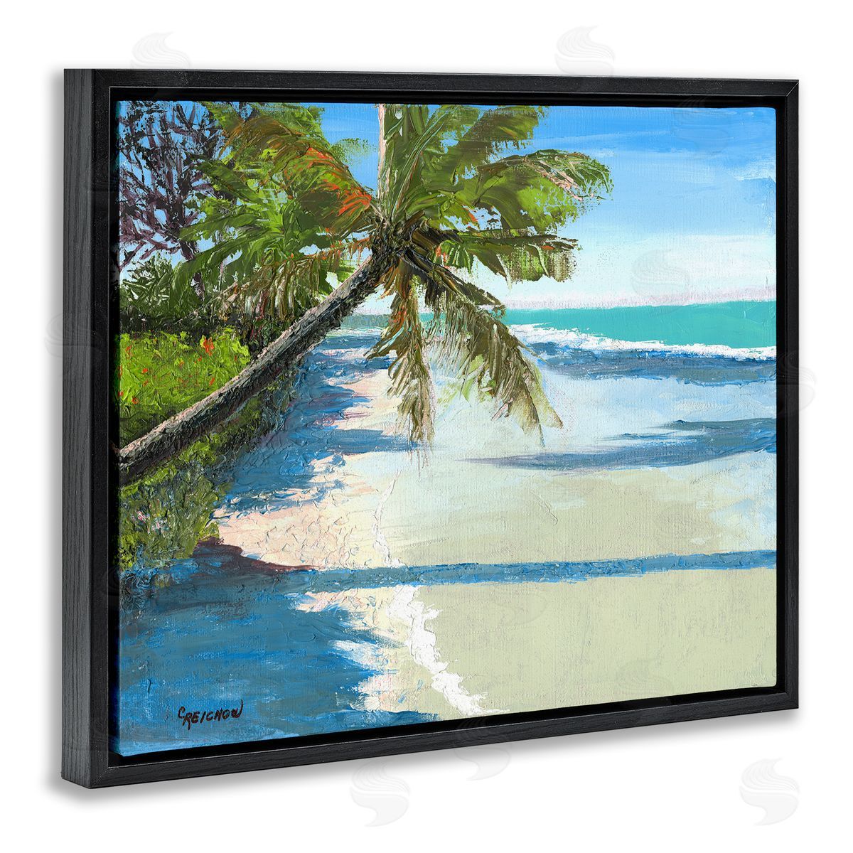 Christine Reichow Beach Shadows Landscape Black Floating Frame Canvas Wall Art Print