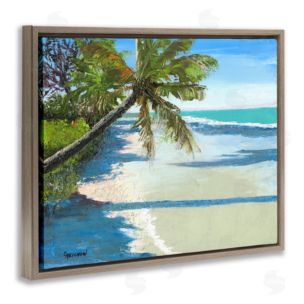 Christine Reichow Beach Shadows Landscape Brown Floating Frame Canvas Wall Art Print