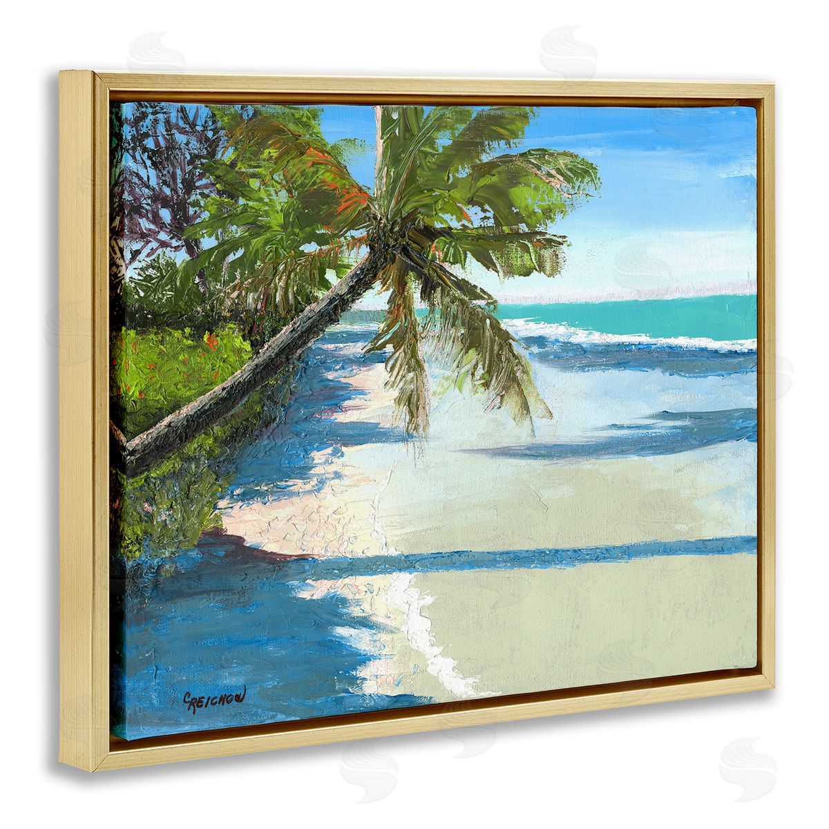 Christine Reichow Beach Shadows Landscape Gold Floating Frame Canvas Wall Art Print