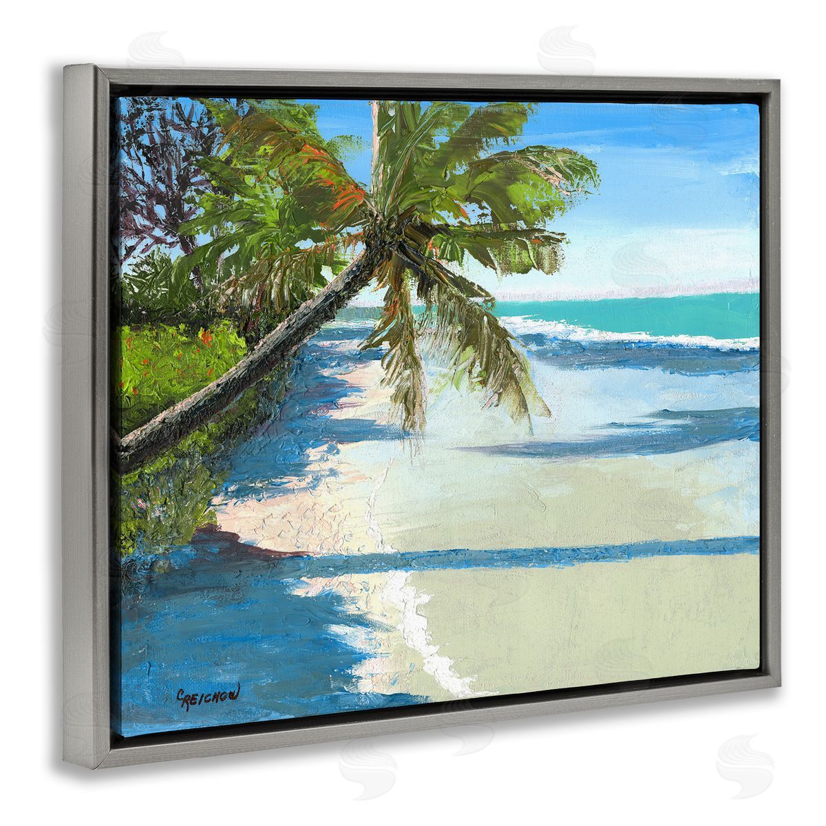 Christine Reichow Beach Shadows Landscape Gray Floating Frame Canvas Wall Art Print