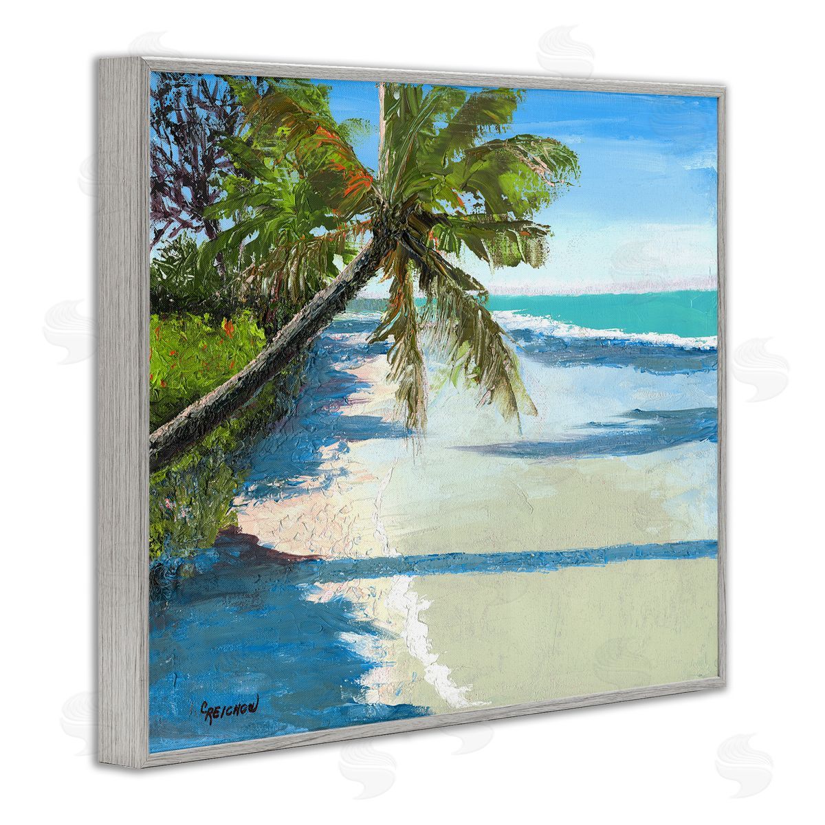 Christine Reichow Beach Shadows Landscape Gray Framed Giclee Wall Art Print