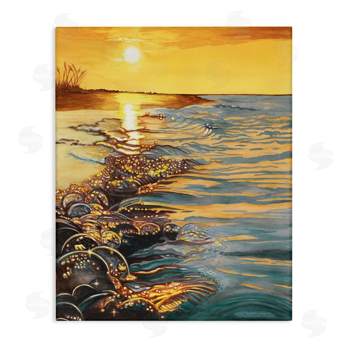 Saltwater Beach Sunset Canvas Wall Art, Home Decor by Christine Reichow