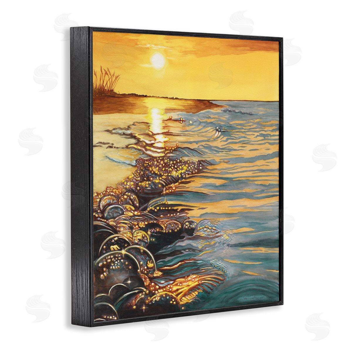 Saltwater Beach Sunset Black Frame Print Wall Art, Home Decor by Christine Reichow